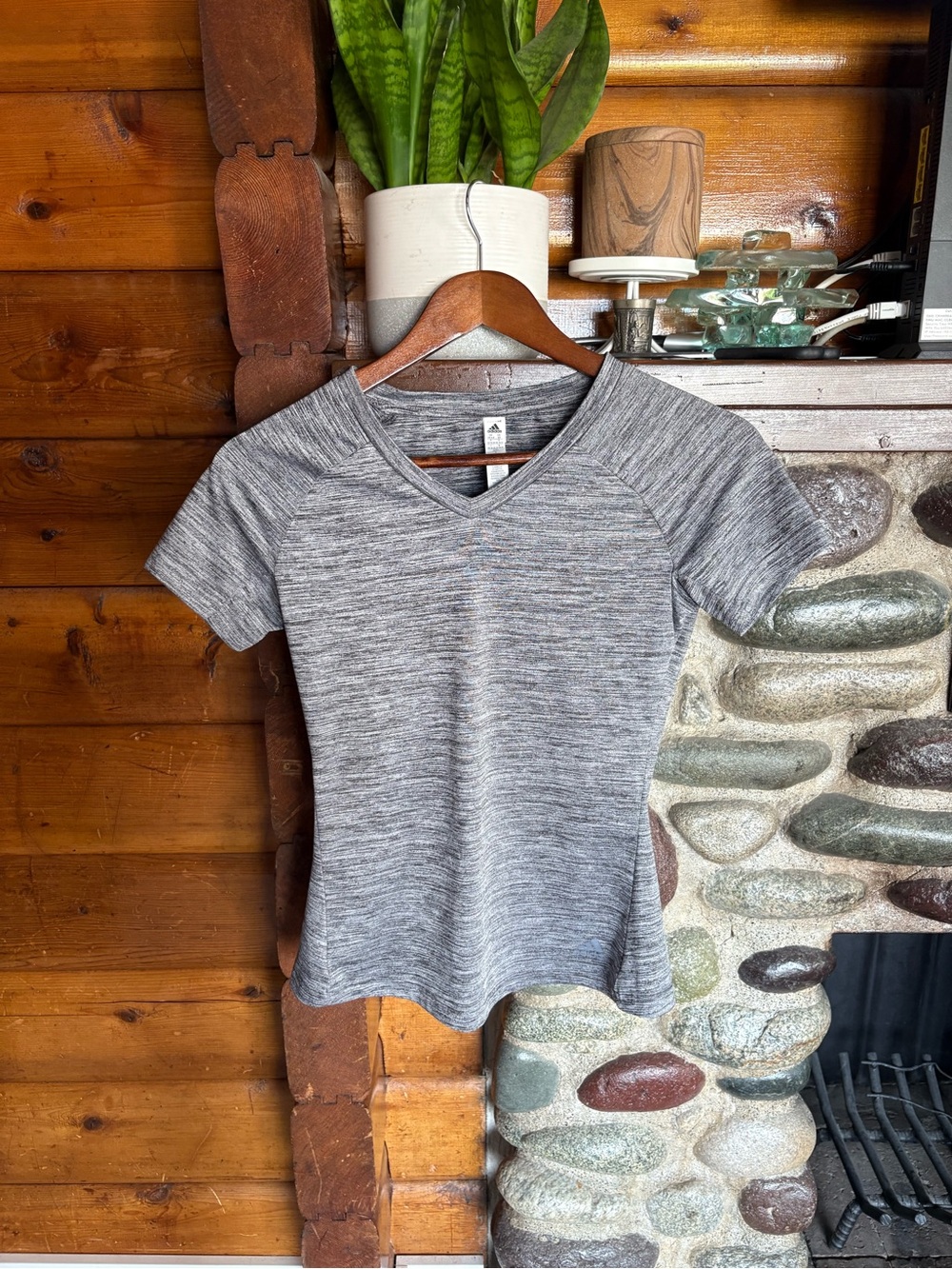 Adidas Heather Gray Athletic V-Neck Tee XS | Gym Yoga Running Activewear